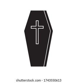 Coffin icon. Fashionable modern design concept of the silhouette of a wooden coffin in a flat style. Vector illustration isolated.