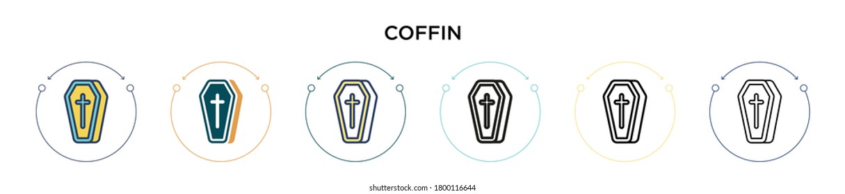 Coffin icon in filled, thin line, outline and stroke style. Vector illustration of two colored and black coffin vector icons designs can be used for mobile, ui, web