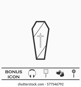 Coffin icon flat. Black pictogram on white background. Vector illustration symbol and bonus button