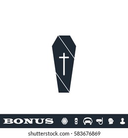 Coffin icon flat. Black pictogram on white background. Vector illustration symbol and bonus button