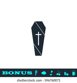 Coffin icon flat. Black pictogram on white background. Vector illustration symbol and bonus button