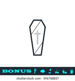 Coffin icon flat. Black pictogram on white background. Vector illustration symbol and bonus button