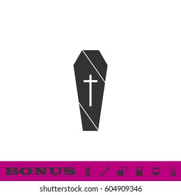 Coffin icon flat. Black pictogram on white background. Vector illustration symbol and bonus button