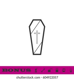 Coffin icon flat. Black pictogram on white background. Vector illustration symbol and bonus button