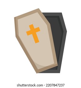 Coffin-Symbol. Flaches Design. Sarg mit einem Kreuz einzeln auf weißem Hintergrund. Vektorgrafik.