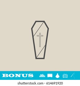 Coffin icon flat. Grey pictogram on light background. Vector illustration symbol and bonus button real estate, ottoman, vase, tv, fishing rod