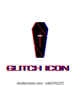Coffin icon flat. Simple pictogram - Glitch effect. Vector illustration symbol