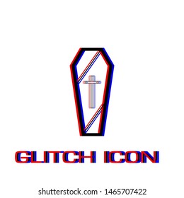 Coffin icon flat. Simple pictogram - Glitch effect. Vector illustration symbol