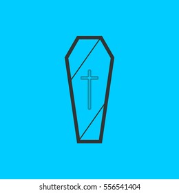 Coffin icon flat. Simple vector black pictogram on blue background