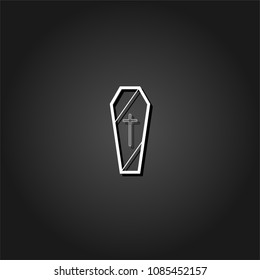 Coffin icon flat. Simple White pictogram on black background with shadow. Vector illustration symbol