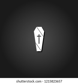 Coffin icon flat. Simple White pictogram on black background with shadow. Vector illustration symbol
