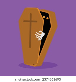 Coffin icon in flat style. Grave vector illustration on purple background.