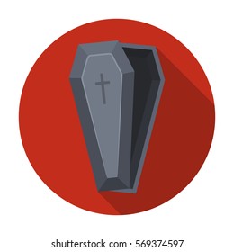 Coffin icon in flat style isolated on white background. Funeral ceremony symbol stock vector illustration.