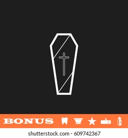 Coffin icon flat. White pictogram on black background. Vector illustration symbol and bonus button tooth, vase, star, mirror, bottle