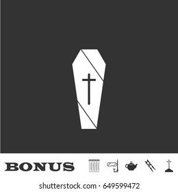 Coffin icon flat. White pictogram on black background. Vector illustration symbol and bonus icons