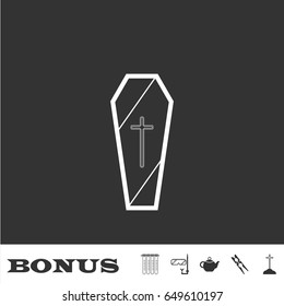 Coffin icon flat. White pictogram on black background. Vector illustration symbol and bonus icons