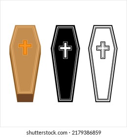 Coffin Icon, Funerary Box Used To Keep A Corpse For Burial, Cremation Vector Art Illustration