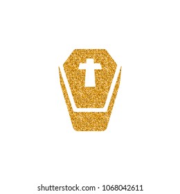 Coffin icon in gold glitter texture. Sparkle luxury style vector illustration.