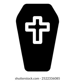 Coffin icon. Grave Symbol with Cross Sign.