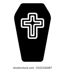 Coffin icon. Grave Symbol with Cross Sign.