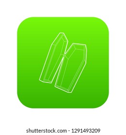 Coffin icon green vector isolated on white background