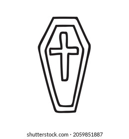 coffin icon with halloween line vector icons on white background. Business icon. Autumn pumpkin. Outline cartoon. Happy halloween. Vector logo.