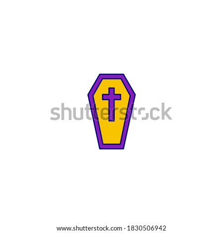 Coffin icon. Halloween icon. Simple, flat, outline, color. Filled color icon.