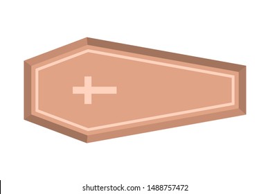 Coffin icon. Halloween symbol, wooden horror death element. Spooky holiday. Isolated flat vector illustration