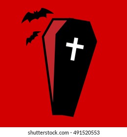 Coffin icon isolated on red background