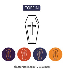 Coffin icon isolated on white background. Funeral ceremony symbol. Design element for Halloween. Vector illustration in flat style for your design.