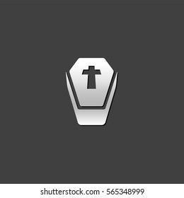 Coffin icon in metallic grey color style. Object Halloween decoration