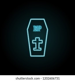 Coffin icon in neon style. Simple outline vector of halloween set for UI and UX, website or mobile application