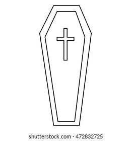 Coffin Icon In Outline Style Isolated On White Background