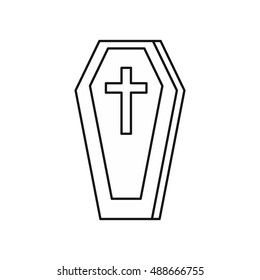 Coffin icon in outline style isolated on white background. Death symbol vector illustration