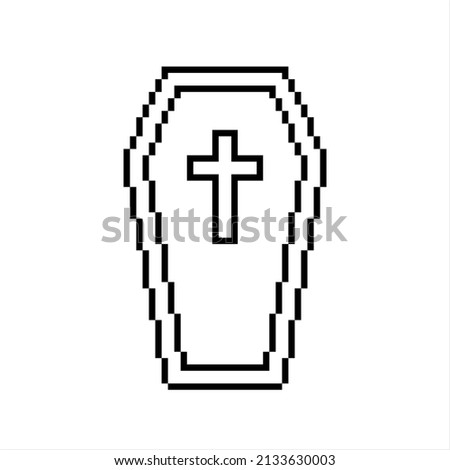 Coffin Icon Pixel Art, Funerary Box For Keeping A Corpse Coffin Icon Vector Art Illustration, Pixelated Form