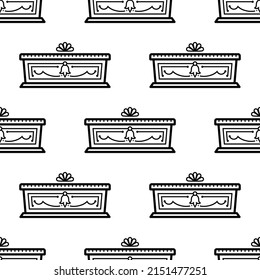 Coffin Icon Seamless Pattern, Funerary Box For Keeping A Corpse Coffin Icon Vector Art Illustration