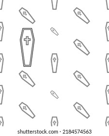 Coffin Icon Seamless Pattern, Funerary Box Used To Keep A Corpse For Burial, Cremation Vector Art Illustration