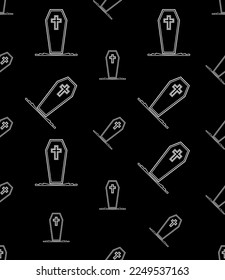 Coffin Icon Seamless Pattern, Funerary Box For Keeping A Corpse Coffin Icon Vector Art Illustration