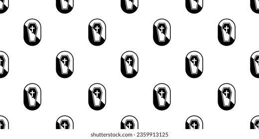 Coffin Icon Seamless Pattern, Funerary Box For Keeping A Corpse Coffin Icon Vector Art Illustration