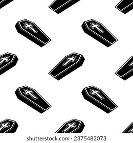Coffin Icon Seamless Pattern, Funerary Box For Keeping A Corpse Coffin Icon Vector Art Illustration