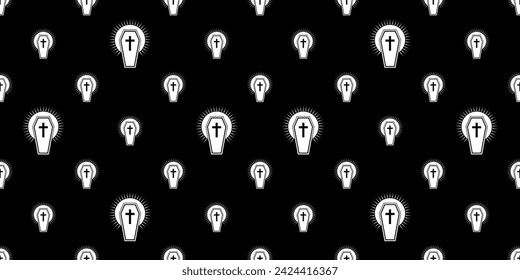 Coffin Icon Seamless Pattern, Funerary Box For Keeping A Corpse Coffin Icon Vector Art Illustration