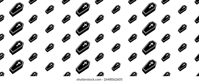 Coffin Icon Seamless Pattern, Funerary Box For Keeping A Corpse Coffin Icon Vector Art Illustration