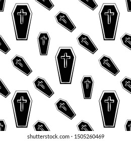 Coffin Icon Seamless Pattern, Coffin Seamless Pattern Vector Art Illustration