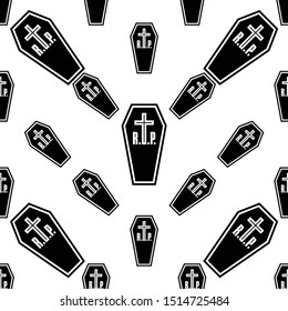 Coffin Icon Seamless Pattern, Coffin Seamless Pattern Vector Art Illustration