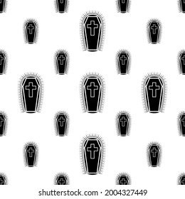 Coffin Icon Seamless Pattern, Coffin Seamless Pattern Vector Art Illustration