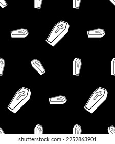 Coffin Icon Seamless Pattern, Coffin Seamless Pattern Vector Art Illustration