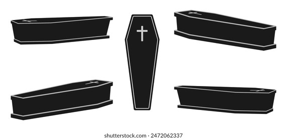 Coffin icon set. coffin with different view angle. vector illustration isolated on white background.