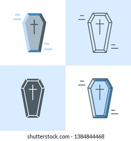Coffin icon set in flat and line styles