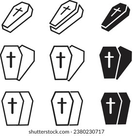 Coffin icon set, Grave symbol vector.