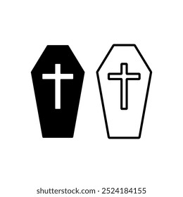 Coffin icon. Simple balck with cross. Death concept. Vector illustration.